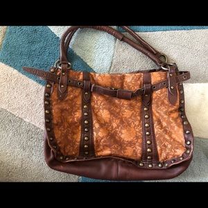 Betsey Johnson leather, lace & studs purse handbag